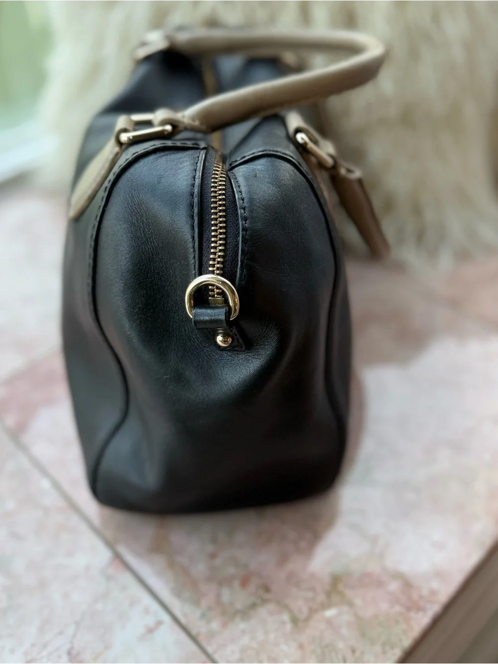 Kate Spade Catherine Street Pippa Black and Taupe Leather Satchel Bag